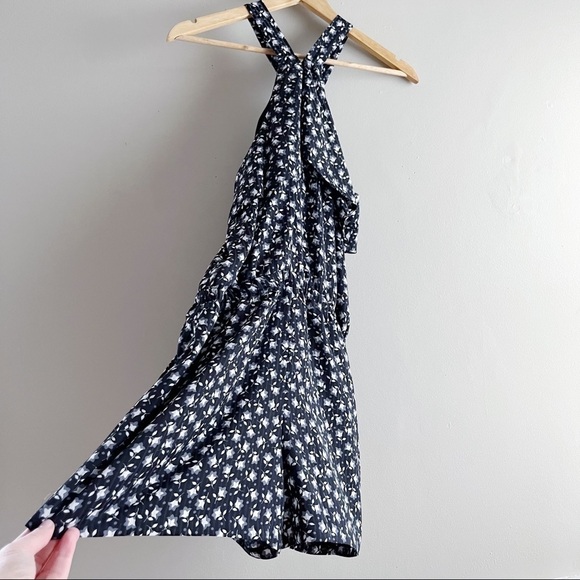 NWT LOFT Bluebell Flounce Halter Romper in Black White Floral Print Petite Small - Picture 10 of 13